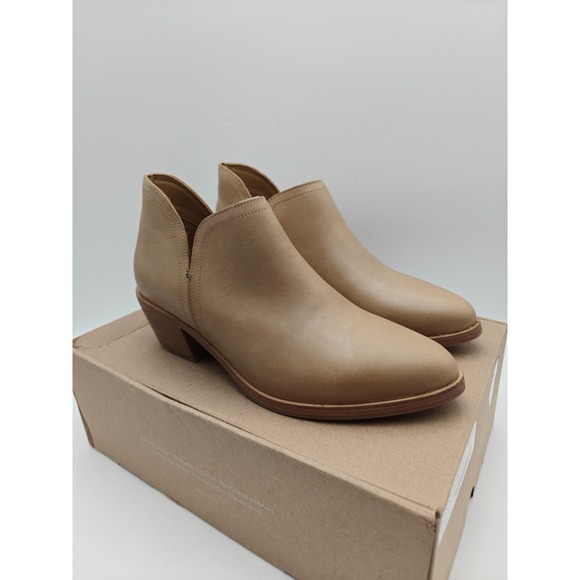 Nisolo Booties Womens Size 10 Beige Leather Mia Ankle Bootie Almond Block Heel